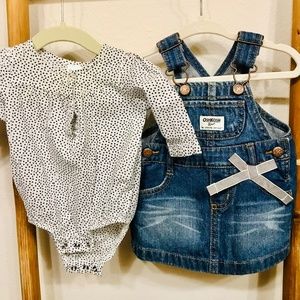 OshKosh B'gosh dress overall & onsie set heart dot